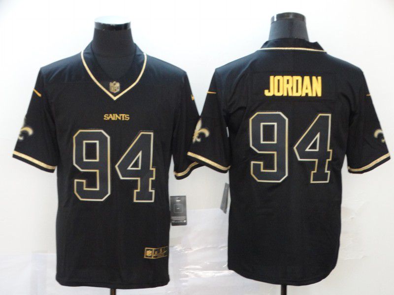 Men New Orleans Saints #94 Jordan Black Retro gold character Nike NFL Jerseys